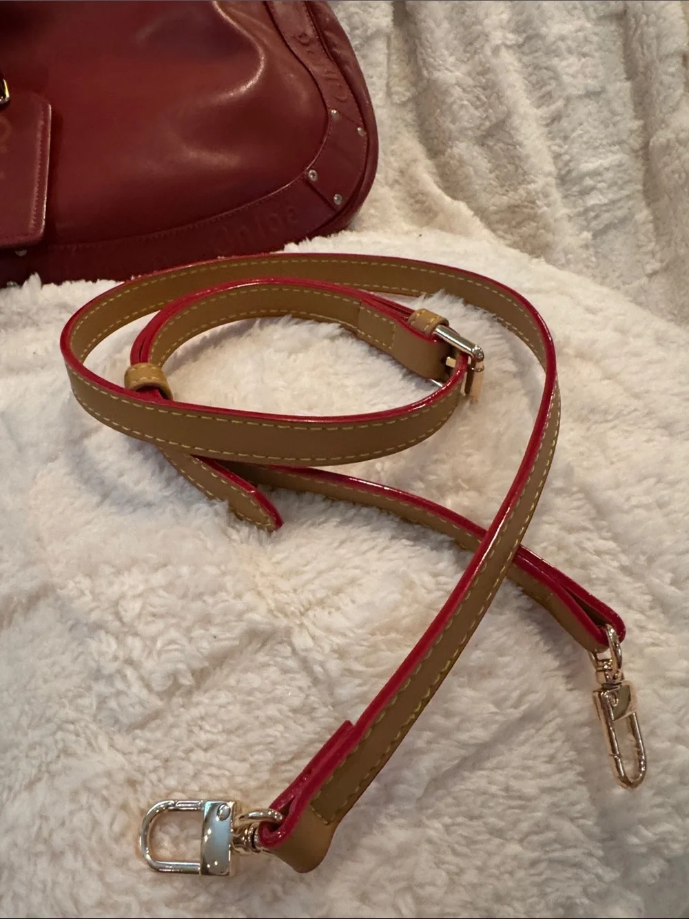 Chloe Red Leather Hobo with Logo Tag and tassel